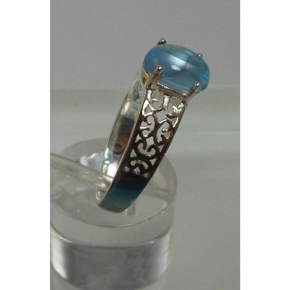 Elegant Sterling Silver Filigree Ring with Blue Topaz Gemstone - Vintage Size 7 - Picture 4 of 10